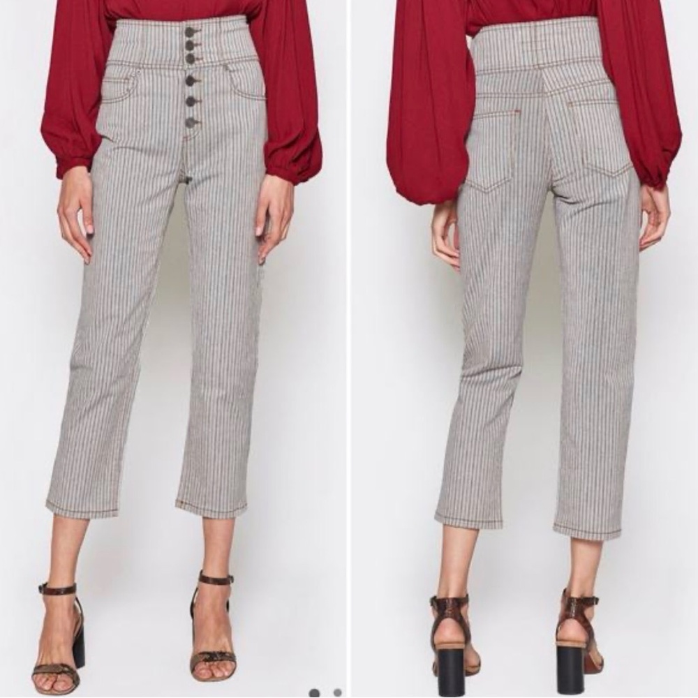 Joie Laurelle Topstitch Stripe HR Exposed Button Fly Crop Pant Size 29 Denim